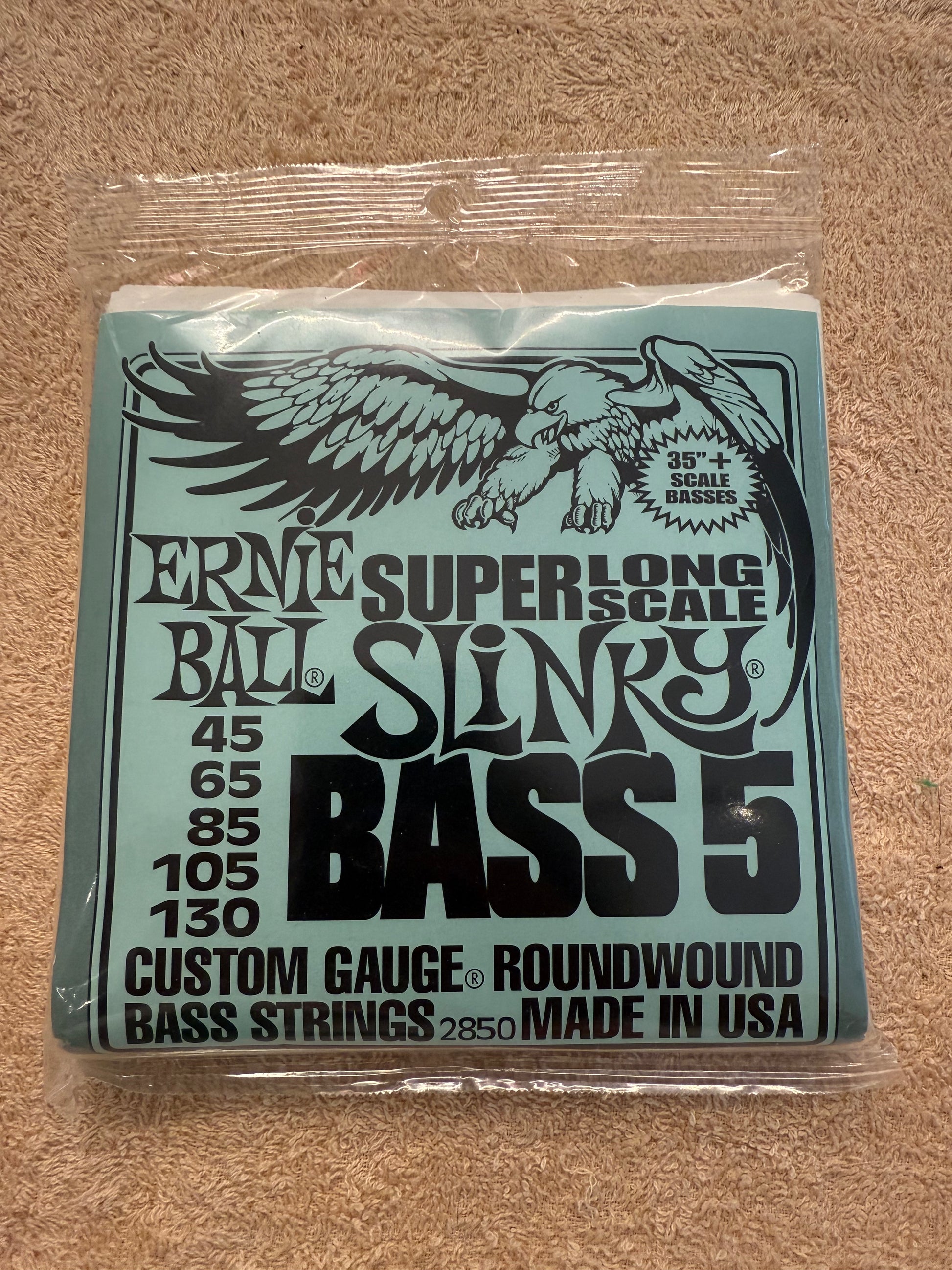 Ernieball Slinky Nickel Wound Super Long Scale 5-String Electric Bass Strings 45-130 Gauge