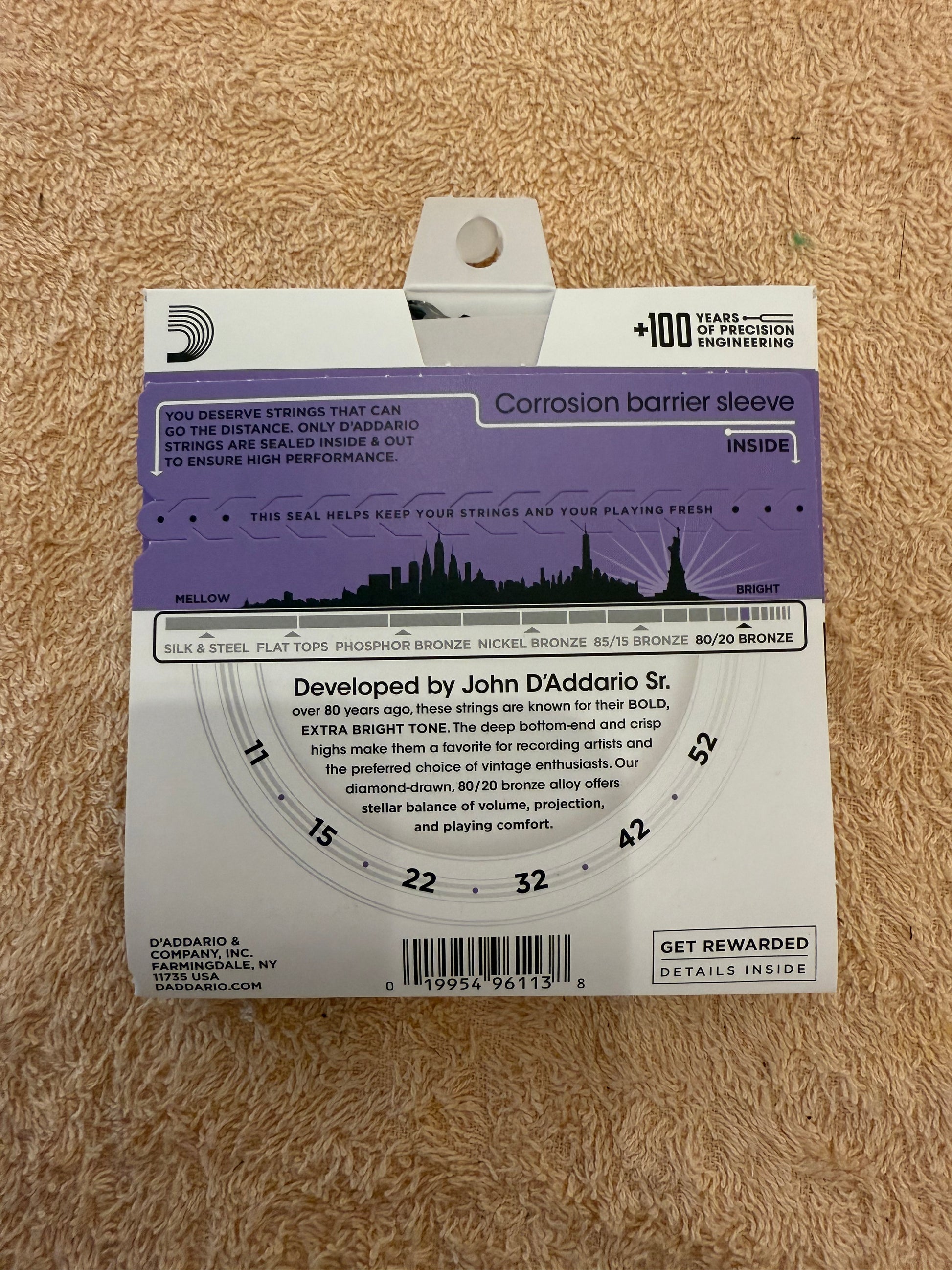 D’Addario Custom Light Acoustic Guitar Strings 11-52