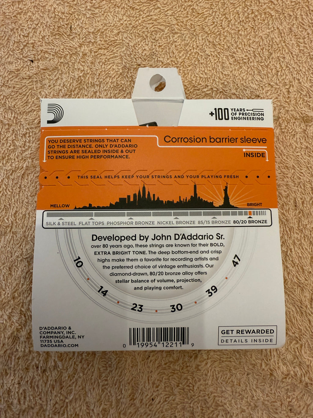 D’Addario Extra Light Acoustic Guitar Strings 10-47