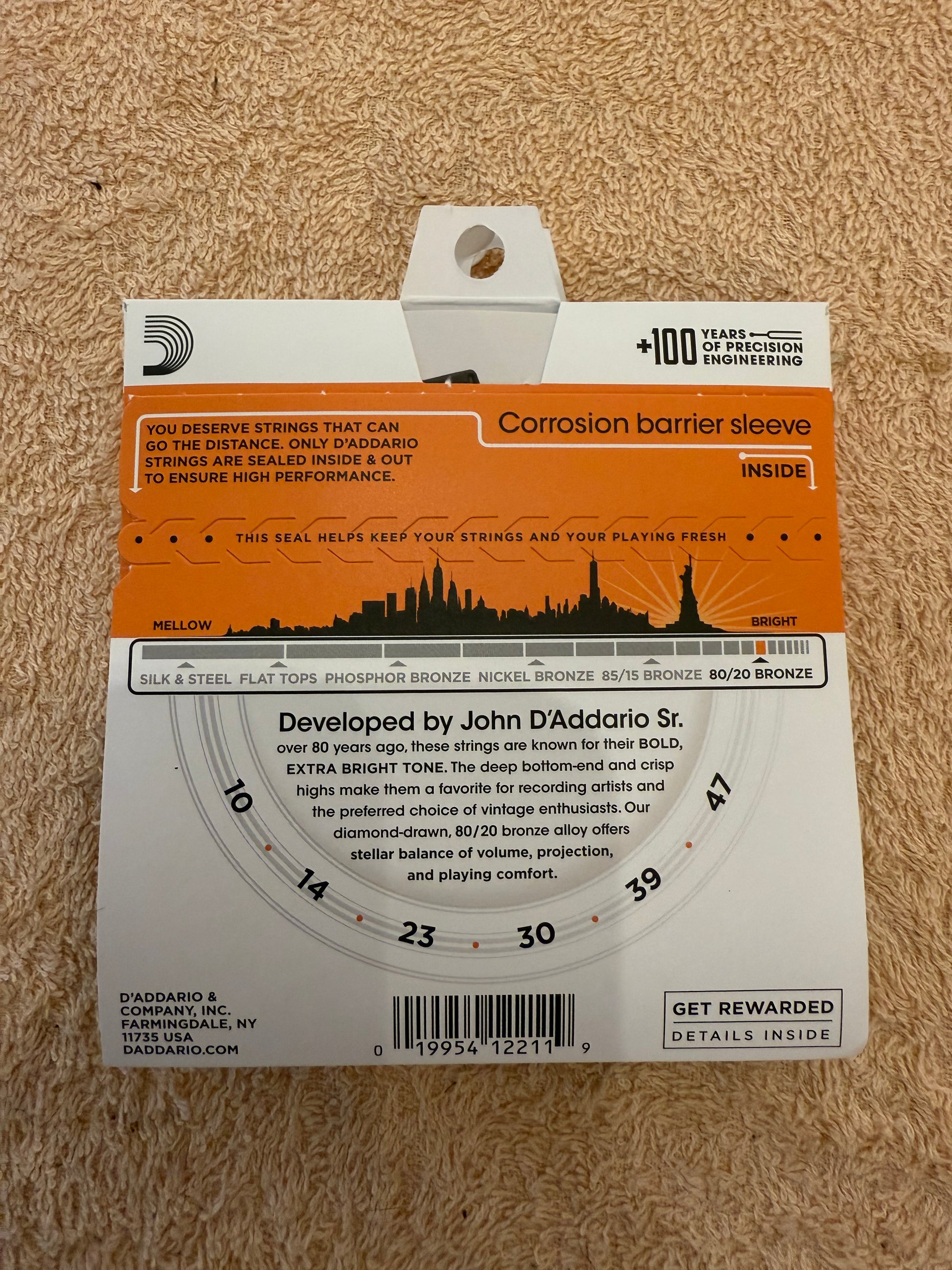 D’Addario Extra Light Acoustic Guitar Strings 10-47